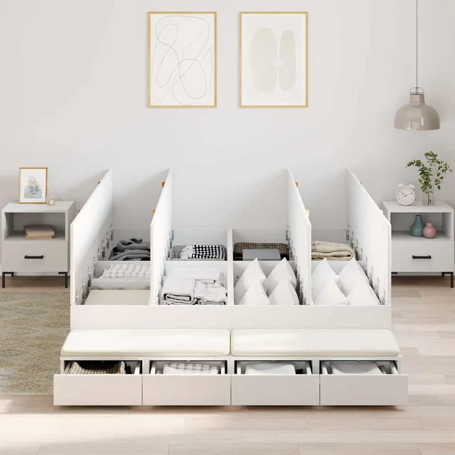 Cadre de lit avec rangement Blanc 140 cm Bois d'ingénierie - 4