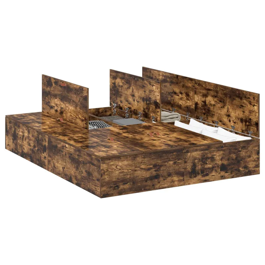 Cadre de lit avec rangement Chêne fumé 140 x 190 cm - 2