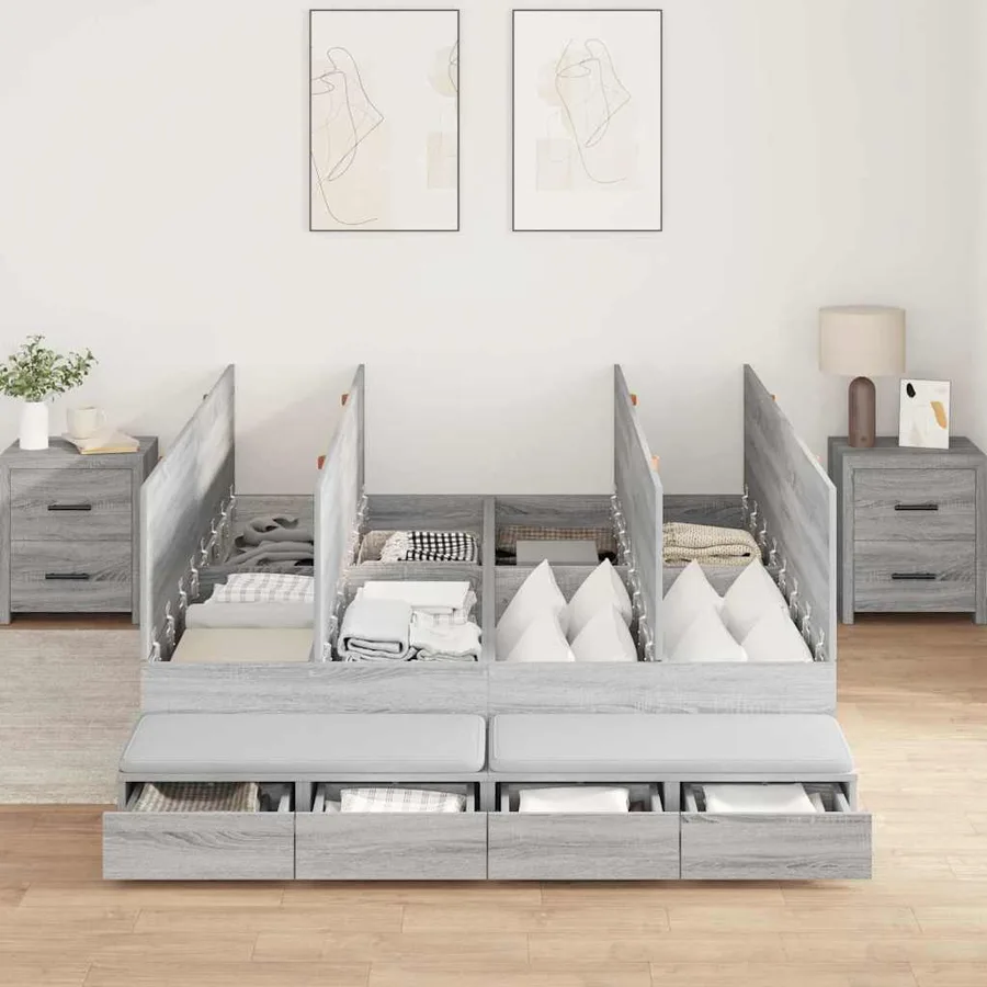 Cadre de lit avec rangement avec tiroir Gris Sonoma 140 cm - 4