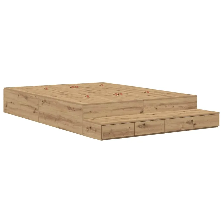 Cadre de lit avec rangement avec tiroir Chêne artisanal 140 cm - 2