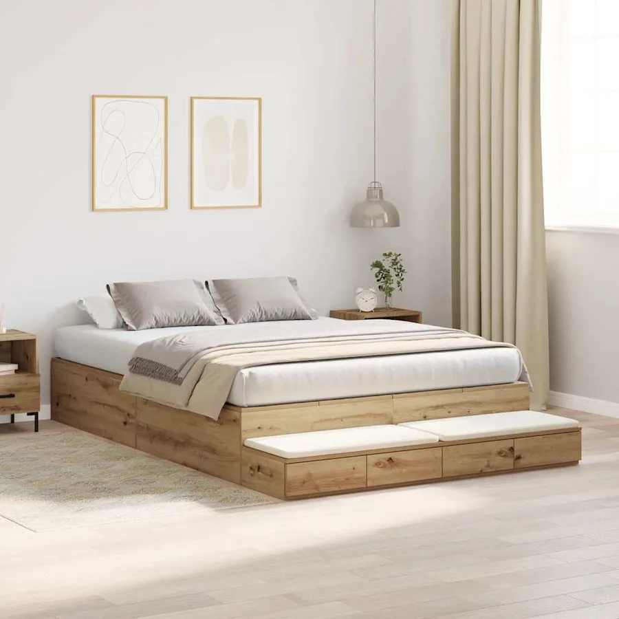 Cadre de lit avec rangement avec tiroir Chêne artisanal 140 cm - 5