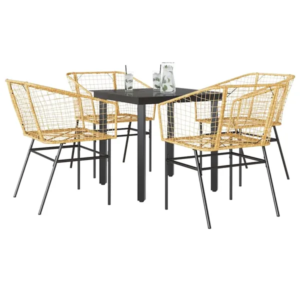 Ensemble à manger jardin 5pcs marron poly rotin verre