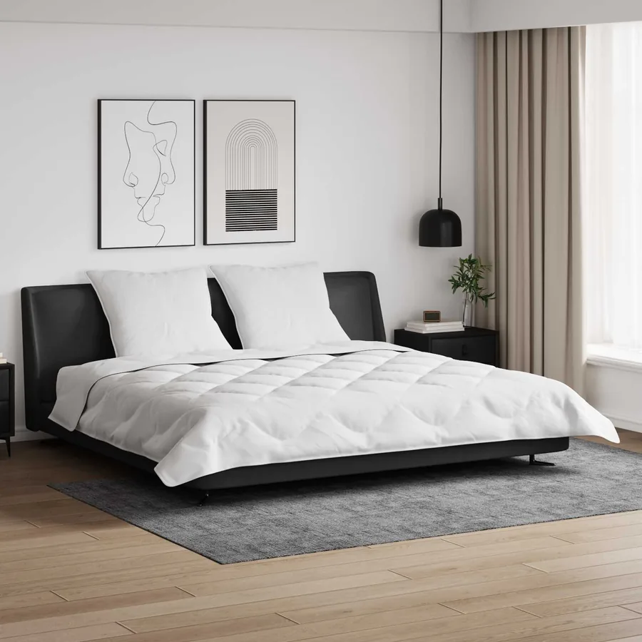 Couette avec Oreillers 3 pcs Blanc Microfibre et Plumes D'oie