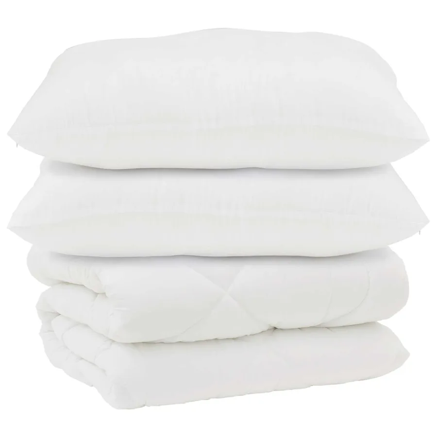 Couette avec Oreillers 3 pcs Blanc Microfibre et Plumes D'oie - 2