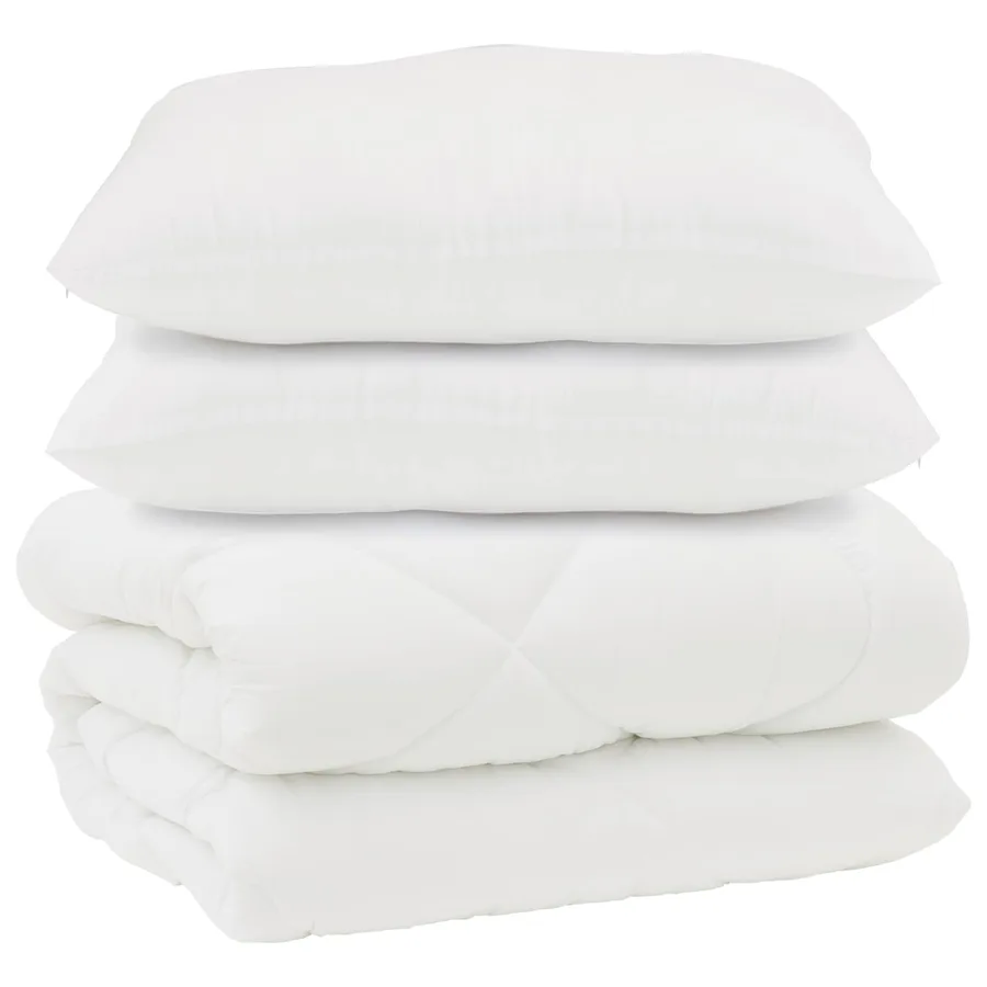 Couette avec Oreillers 3 pcs Blanc Microfibre et Plumes D'oie - 2