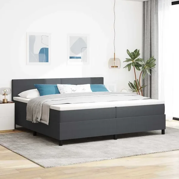 Lit à ressort LED Gris foncé et blanc 200 x 200 cm