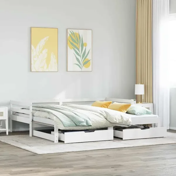 Lit de jour et tiroirs sans matelas blanc 90x200 cm bois massif