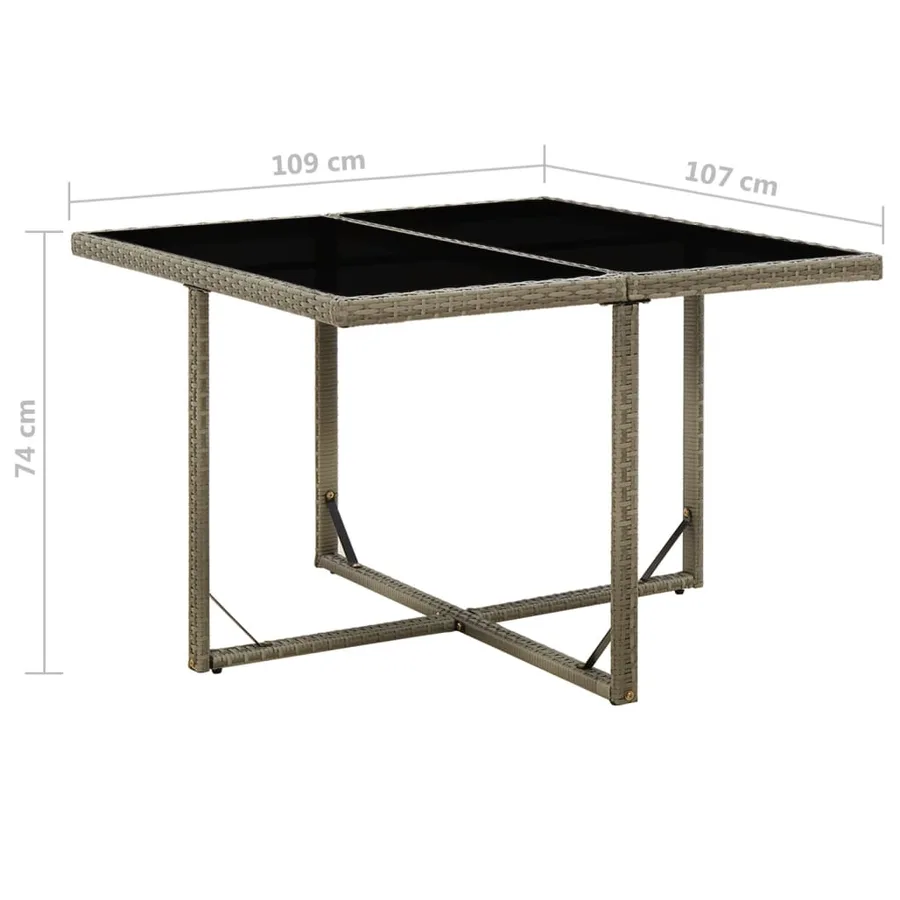 Table de jardin Gris 109x107x74 cm Résine tressée et verre - 5