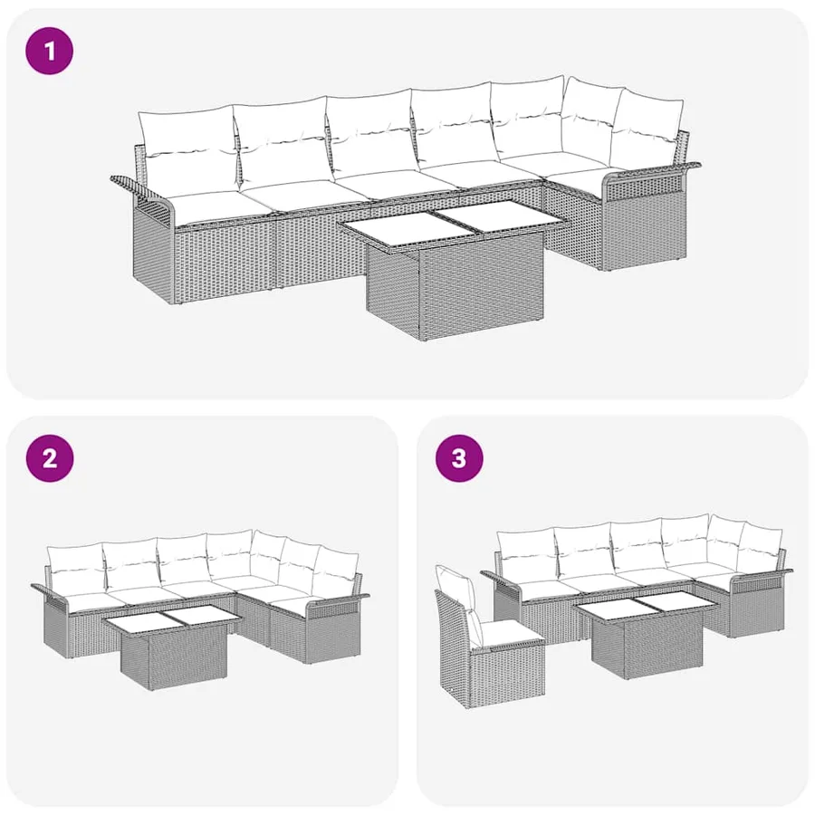 Ensemble de canapé de jardin 7 pcs Beige Poly rotin - 12