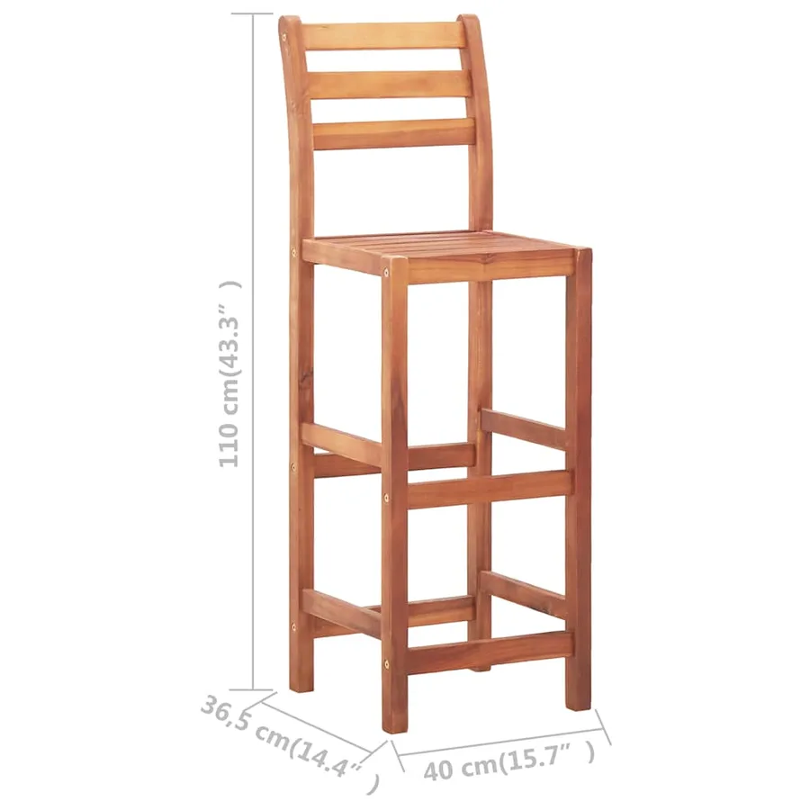 Chaises de bar lot de 2 bois d'acacia solide - 8