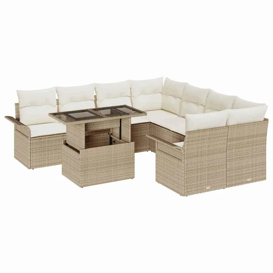 Ensemble de canapé de jardin 9 pcs Beige Poly rotin - 2
