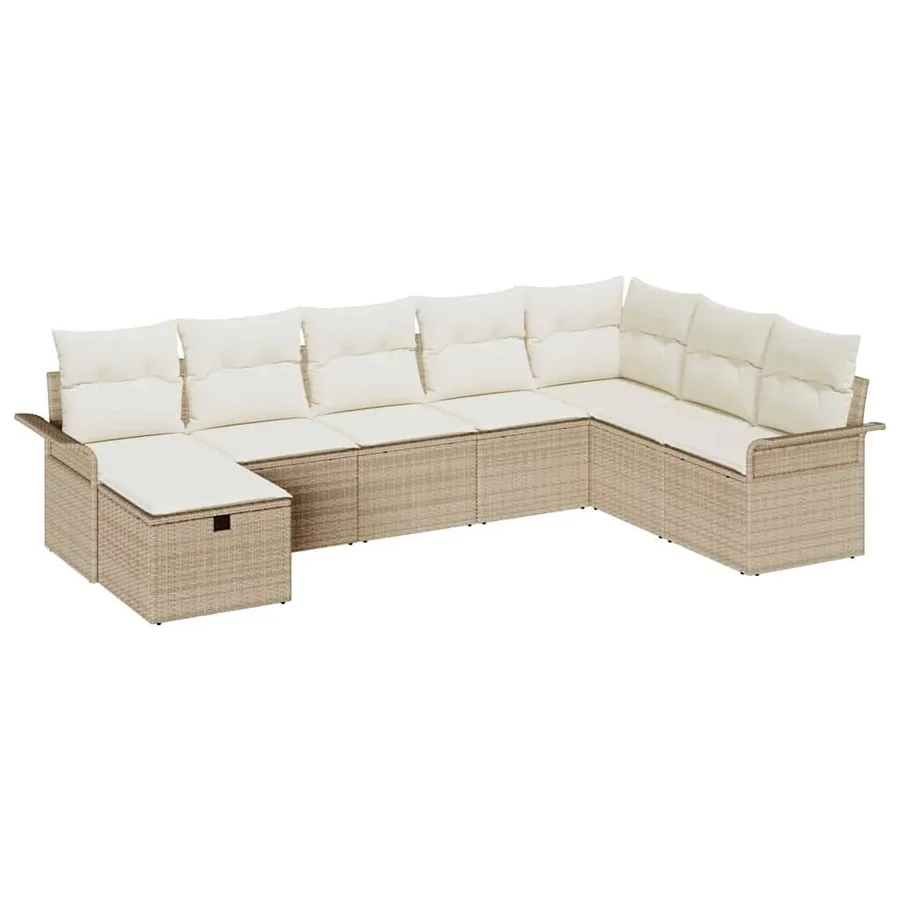 Ensemble de canapé de jardin 8 pcs Beige et crème polyrotin - 2