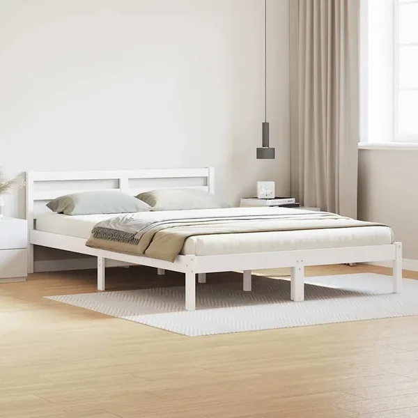 Cadre de lit Blanc 215,5 x 145,5 x 69,5 cm Bois de Pin Massif