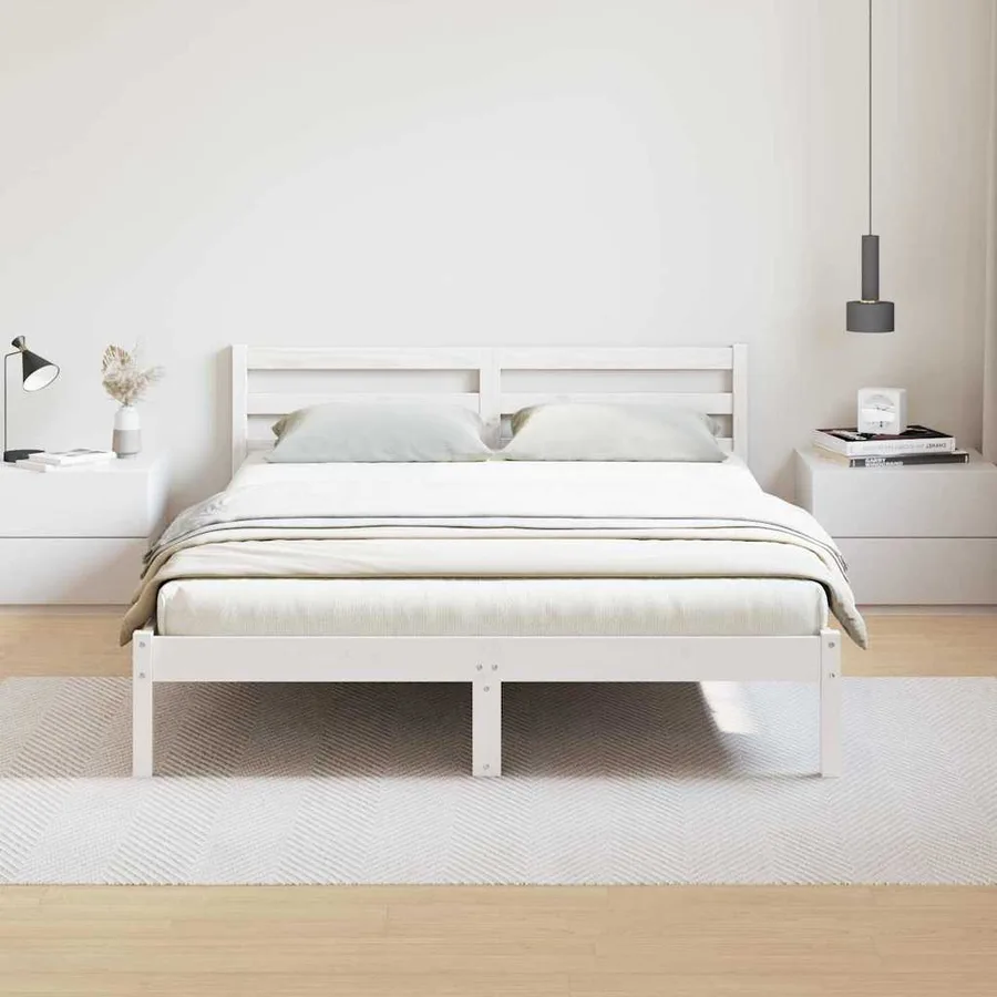 Cadre de lit Blanc 215,5 x 145,5 x 69,5 cm Bois de Pin Massif - 4