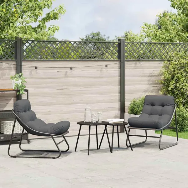 Mobilier de jardin avec coussin 2 pcs Noir 60,5 x 81 x 71 cm