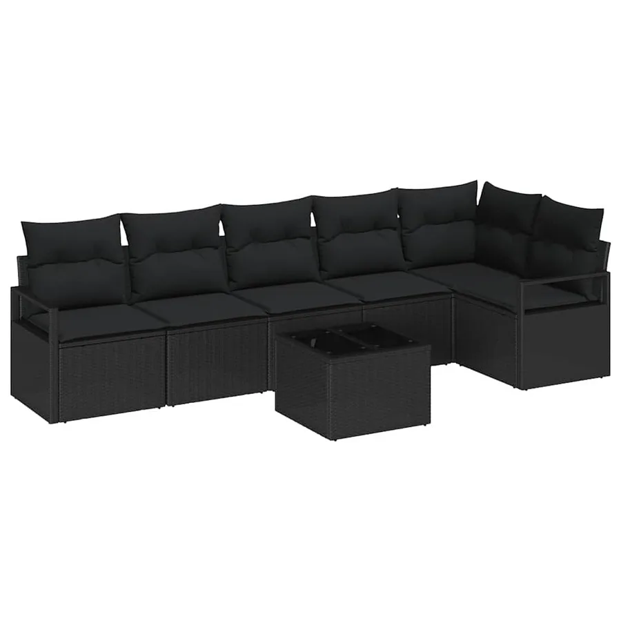Ensemble de Canapés avec coussin 7 pcs Noir polyrotin - 2