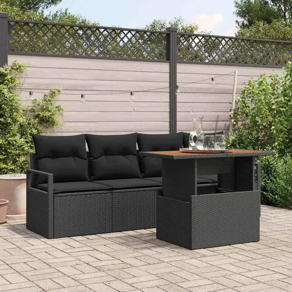 Ensemble de canapé de jardin avec coussin 5 pcs Noir