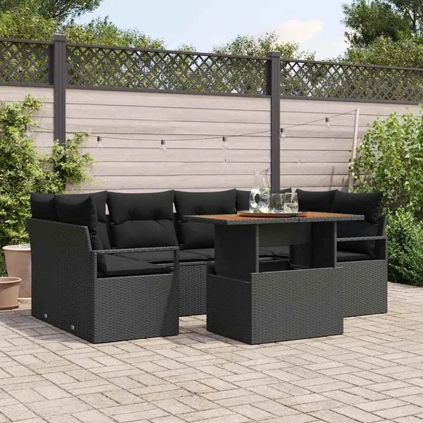 Ensemble de canapé de jardin avec coussin 7 pcs Noir