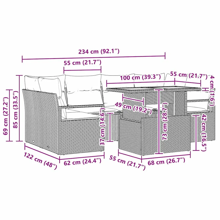 Ensemble de canapé de jardin avec coussin 7 pcs Noir - 11
