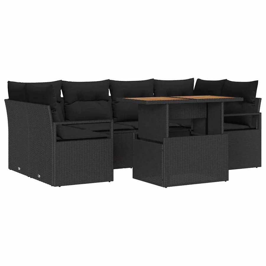 Ensemble de canapé de jardin avec coussin 7 pcs Noir - 2