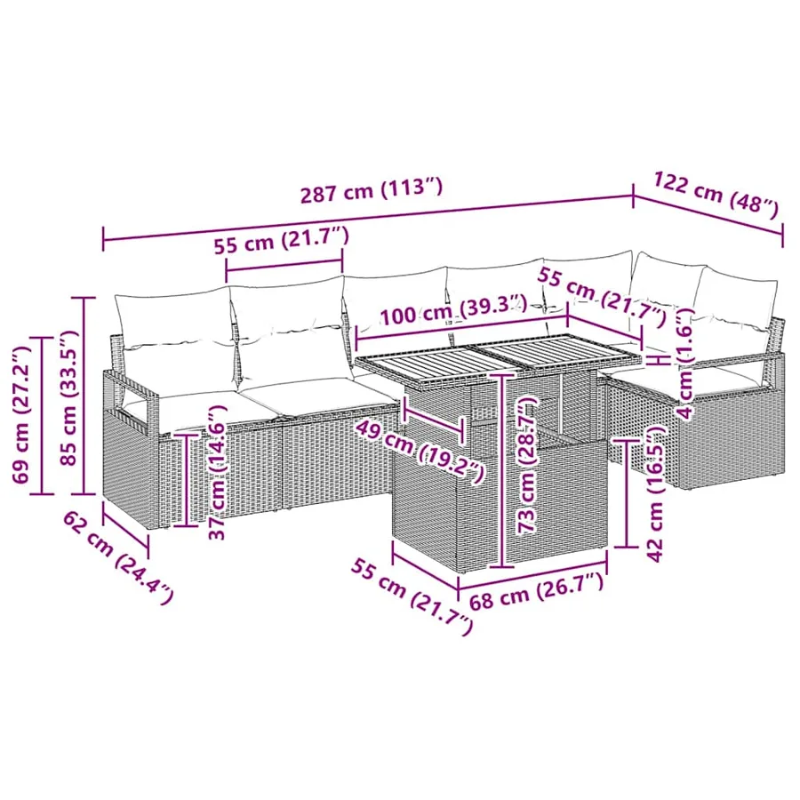 Ensemble de canapé de jardin 7 pc 6-Nombre de places - 11