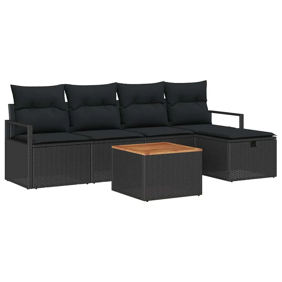 Ensemble de canapé de jardin avec coussin 6 pcs Noir polyrotin - 2