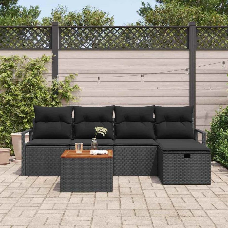 Ensemble de canapé de jardin avec coussin 6 pcs Noir polyrotin - 3