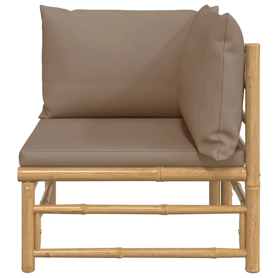 Canapé d'angle de jardin avec coussins taupe bambou - 3