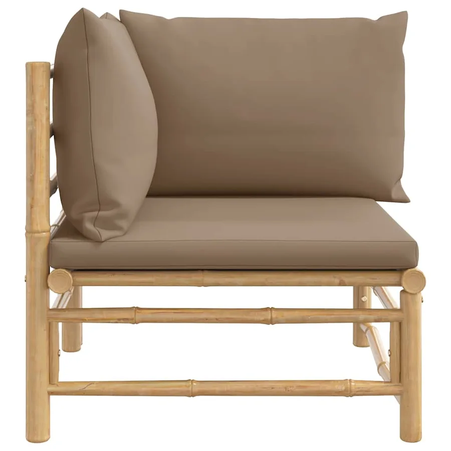 Canapé d'angle de jardin avec coussins taupe bambou - 4