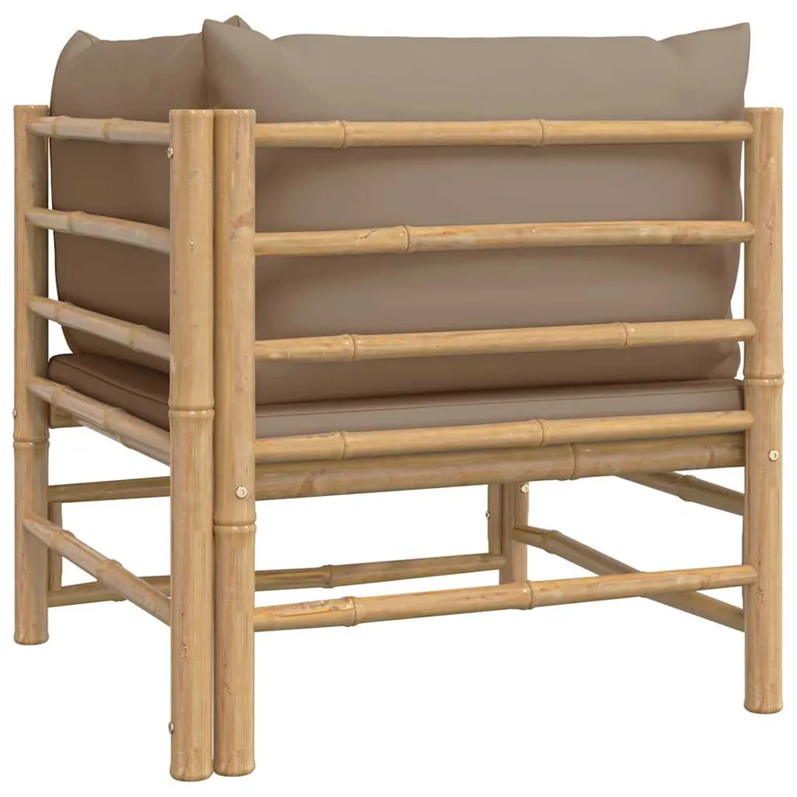 Canapé d'angle de jardin avec coussins taupe bambou - 5