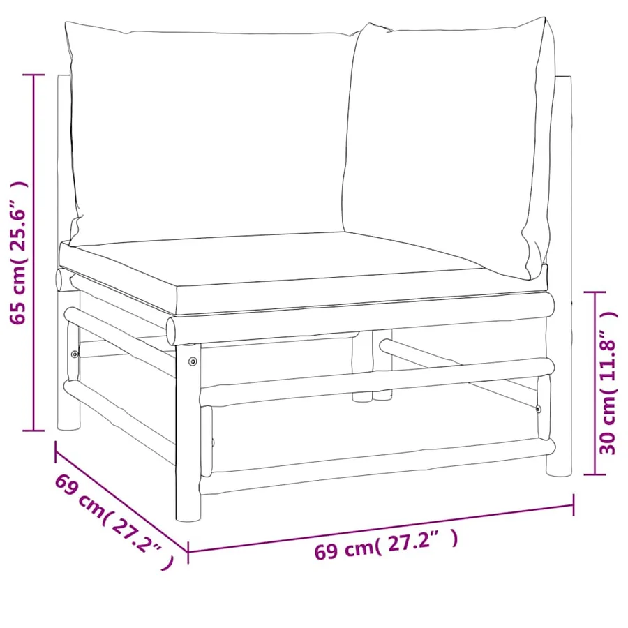 Canapé d'angle de jardin avec coussins taupe bambou - 7