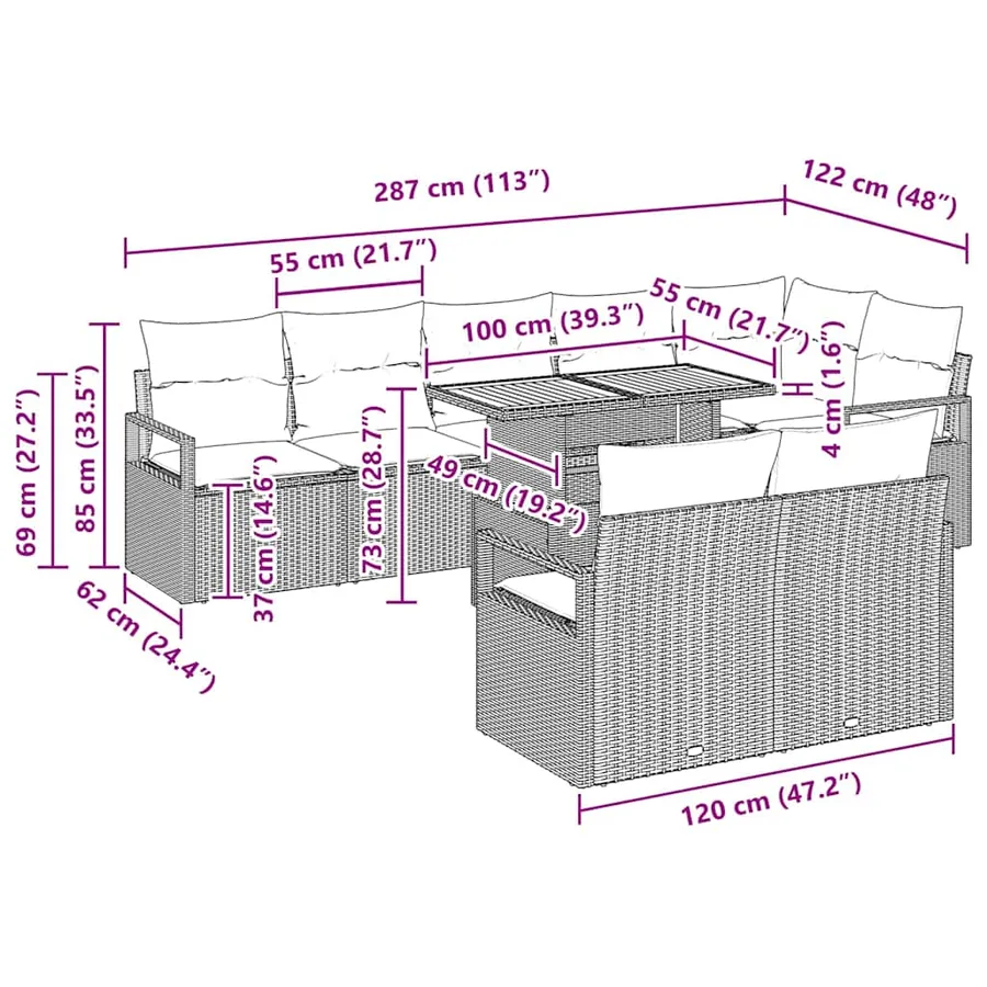 Ensemble de canapé de jardin 9 pc 8-Nombre de places - 11