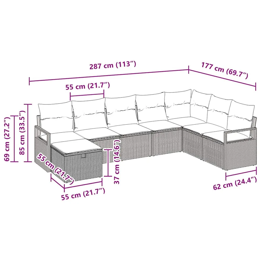Ensemble de Canapés avec coussin 8 pcs Noir polyrotin - 10