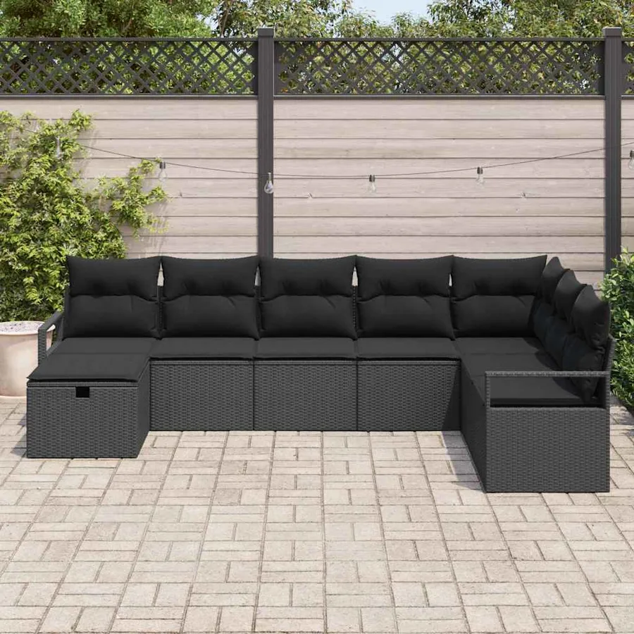 Ensemble de Canapés avec coussin 8 pcs Noir polyrotin - 3