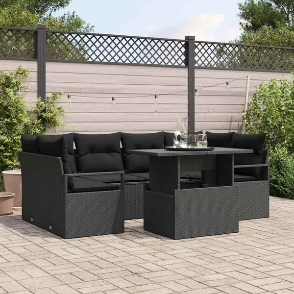 Ensemble de canapé de jardin avec stockage 7 pcs Noir polyrotin