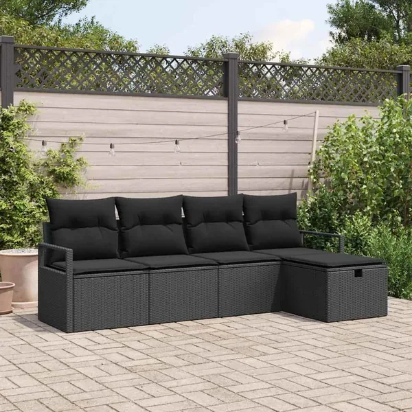 Ensemble de Canapés avec coussin 5 pcs Noir polyrotin