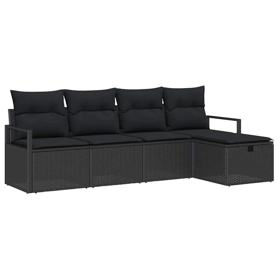 Ensemble de Canapés avec coussin 5 pcs Noir polyrotin - 2