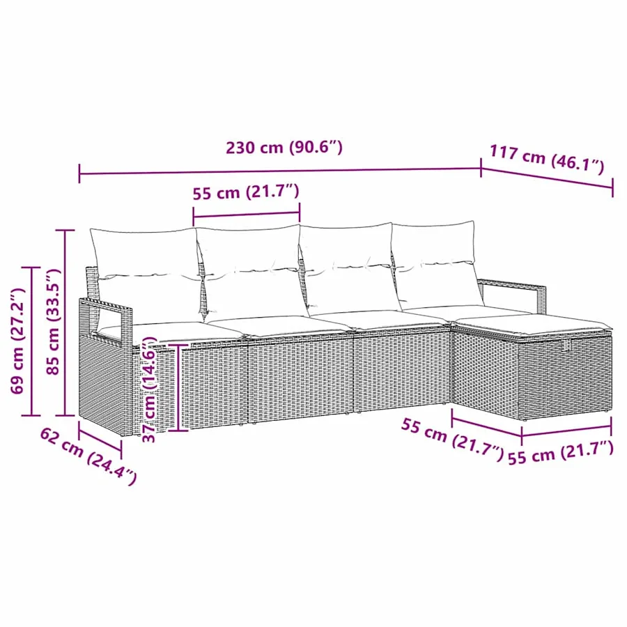 Ensemble de Canapés avec coussin 5 pcs Noir polyrotin - 9