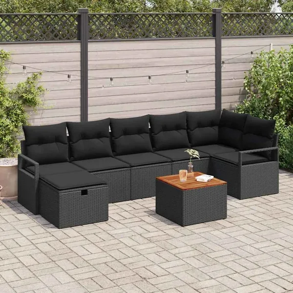 Ensemble de canapé de jardin avec coussin 8 pcs Noir polyrotin