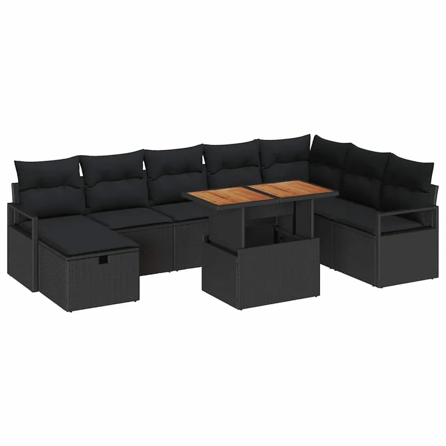 Ensemble de canapé de jardin avec coussin 9 pcs Noir polyrotin - 2