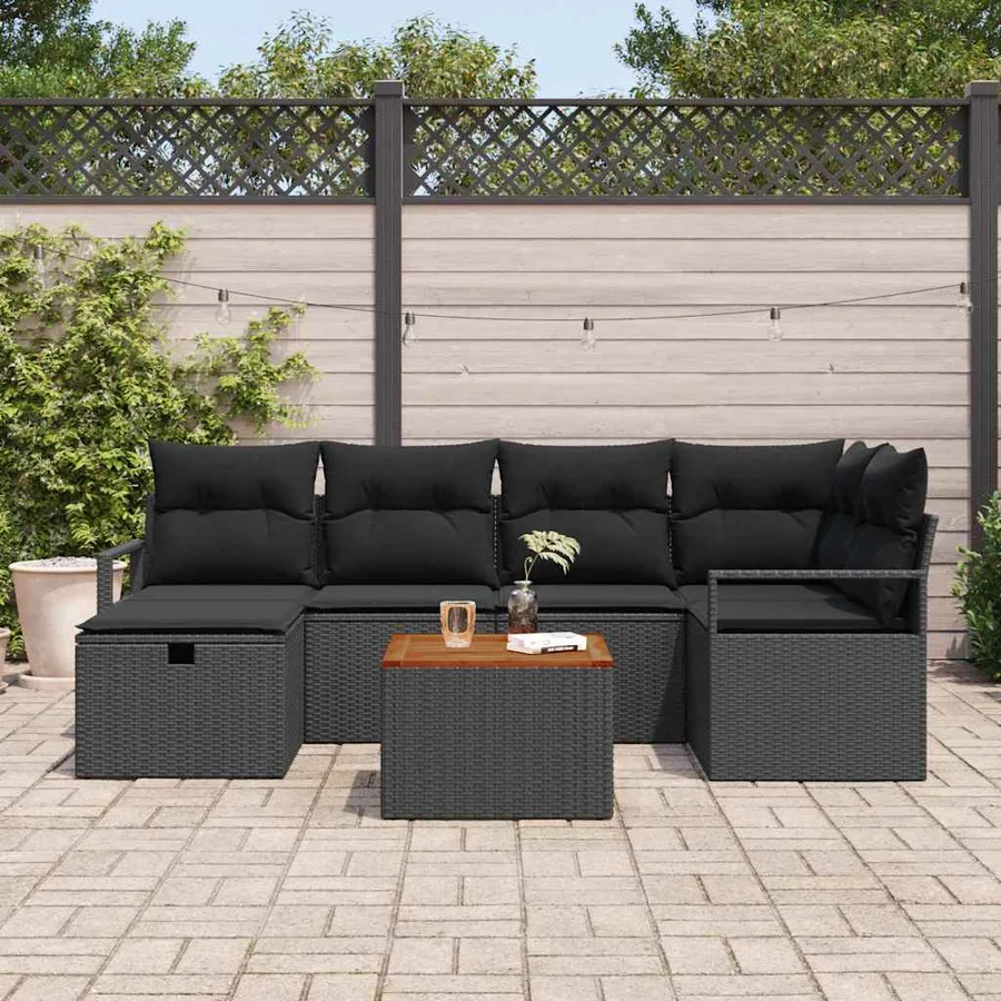 Ensemble de canapé de jardin avec coussin 7 pcs Noir polyrotin - 3