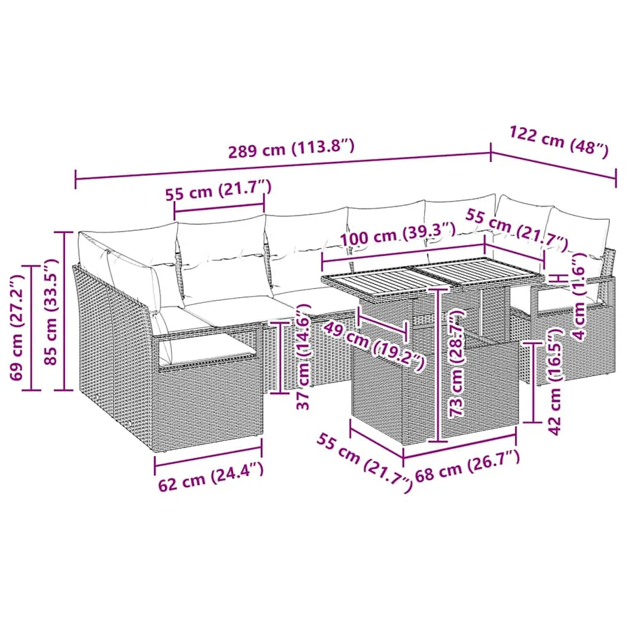 Ensemble de canapé de jardin avec coussin 8 pcs Beige et crème - 11
