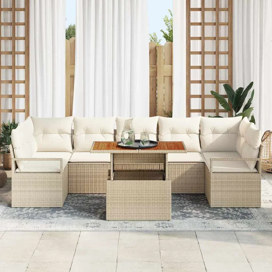 Ensemble de canapé de jardin avec coussin 8 pcs Beige et crème - 3