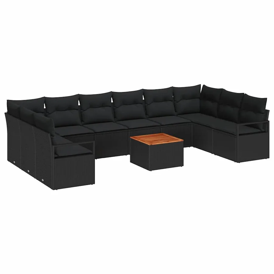 Ensemble de canapé de jardin avec coussin 11 pcs Noir polyrotin - 2