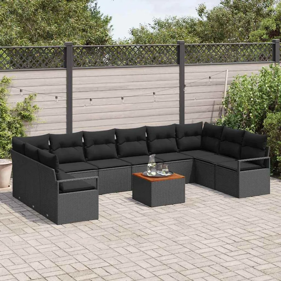 Ensemble de canapé de jardin avec coussin 11 pcs Noir polyrotin - 3