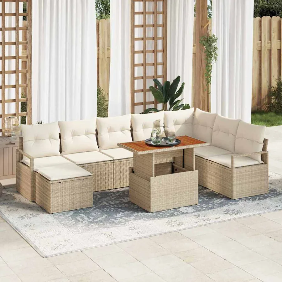 Ensemble de canapé de jardin 9 pcs Beige et crème