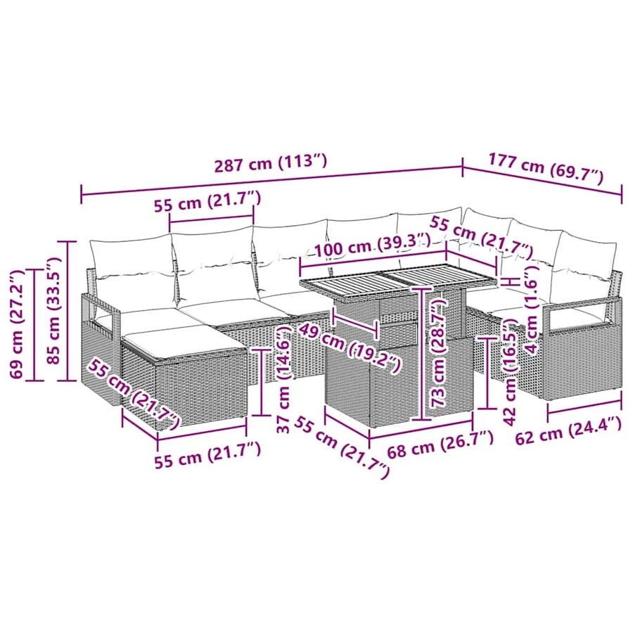 Ensemble de canapé de jardin 9 pcs Beige et crème - 12