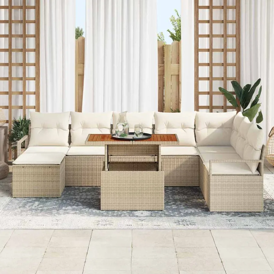 Ensemble de canapé de jardin 9 pcs Beige et crème - 3