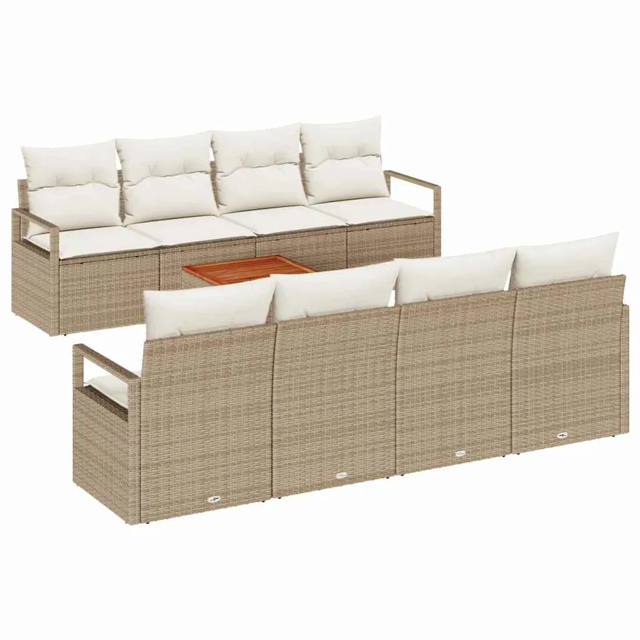 Ensemble de canapé de jardin avec coussin 9 pcs Beige polyrotin - 2