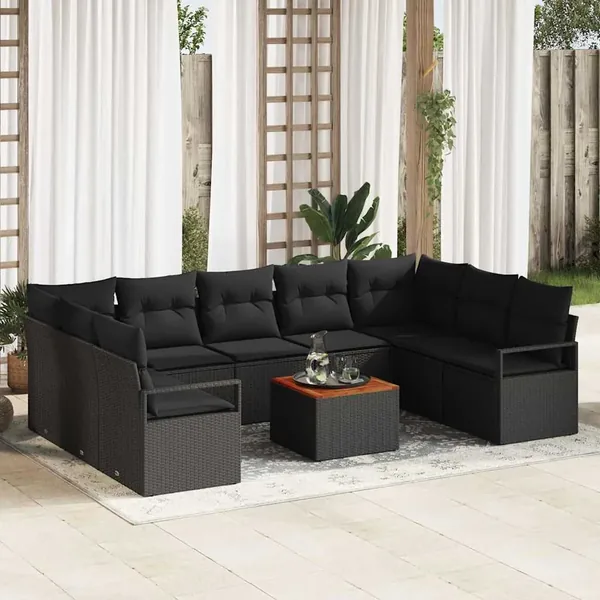 Ensemble de canapé de jardin avec coussin 10 pcs Noir polyrotin